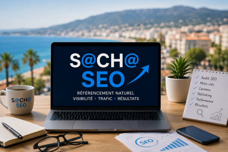 Photo d'un bureau avec ordinateur faisant du seo à Nice
